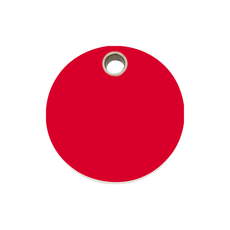 Vue avant - Médaille personnalisable Red Dingo pour chien ou chat - Plastique plat - Cercle rouge - Size M - Gravure incluse