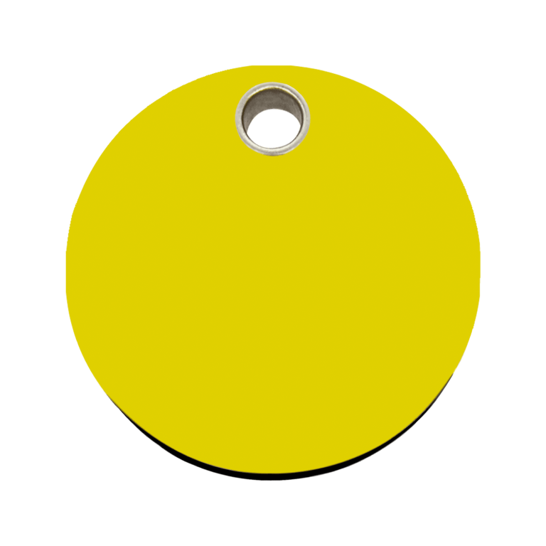 Vue avant - Médaille personnalisable pour chien - Red Dingo - Plastique plat jaune - Size L