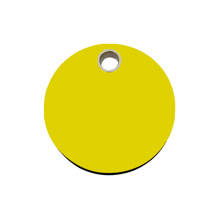 Vue avant - Médaille personnalisable pour chien - Red Dingo - Plastique plat jaune - Size M