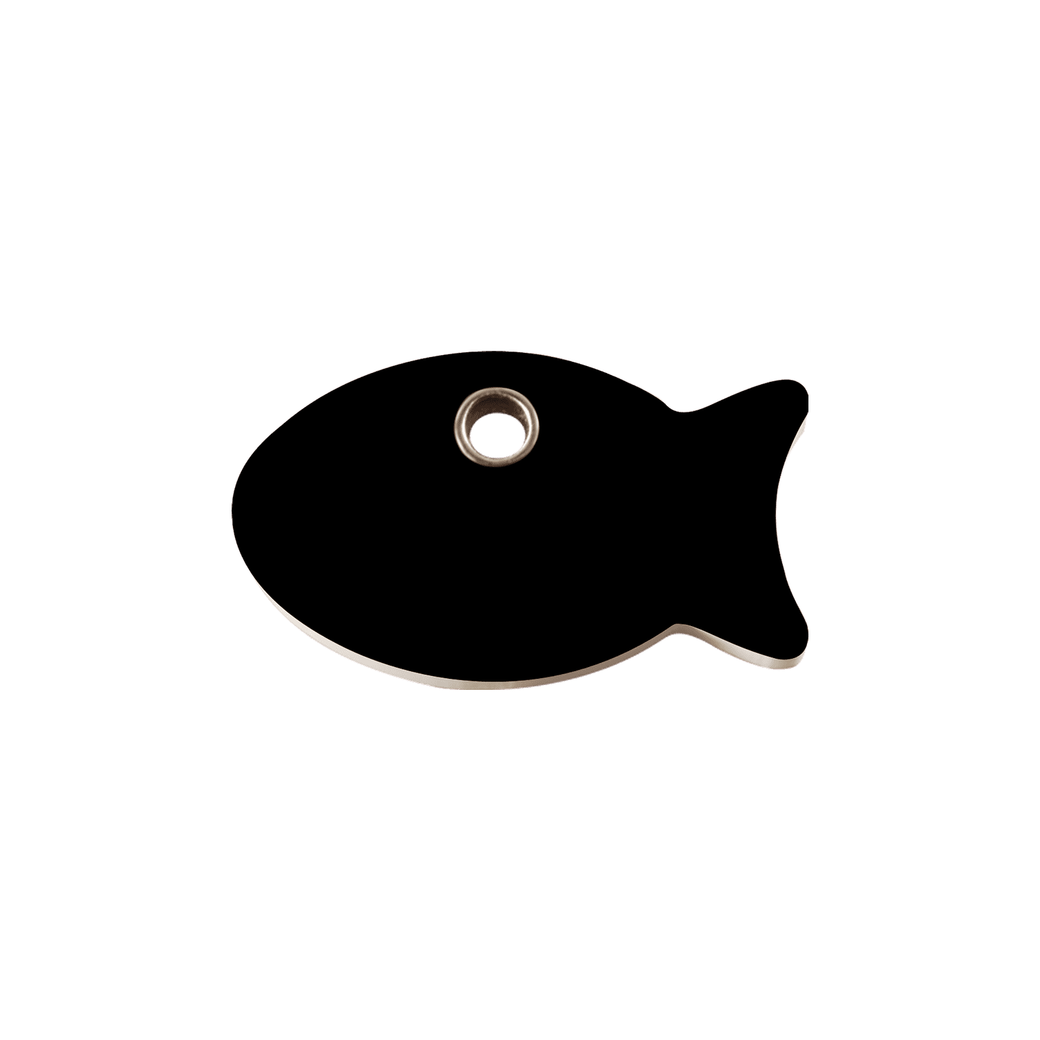 Vue avant - Médaille personnalisable pour chat Red Dingo Plastique Plat Poisson Noir Size S