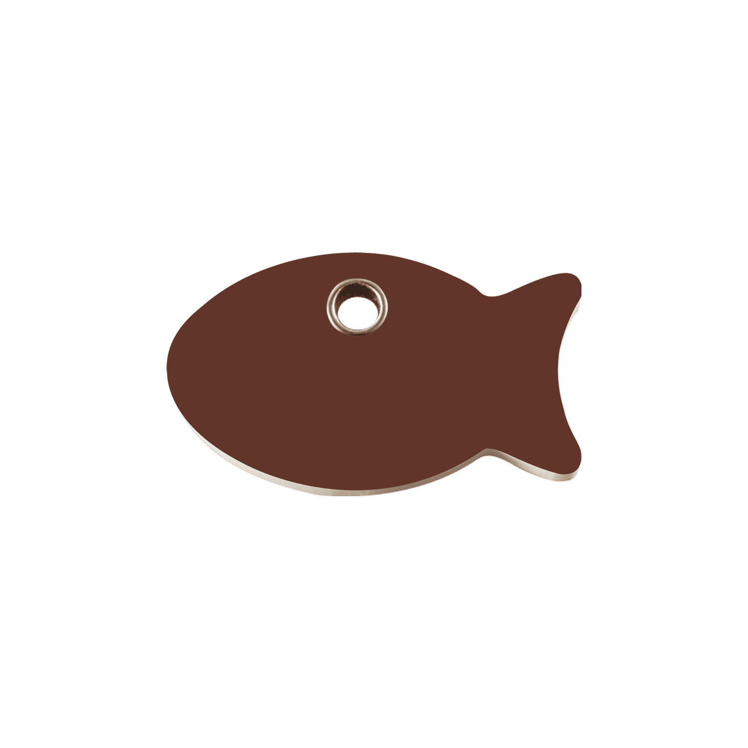 Vue avant - Médaille personnalisée pour chat Red Dingo Plastique plat Poisson Brun - Size S