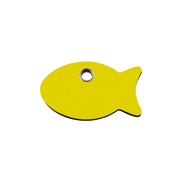 Vue avant - Médaille personnalisée pour chien/chat Red Dingo Plastique plat Poisson Jaune Size S