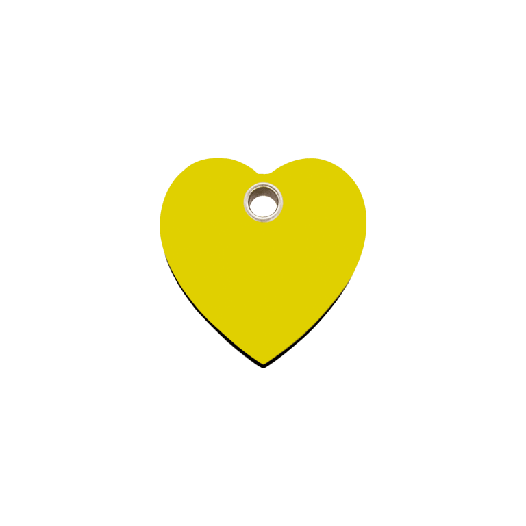 Vue avant - Médaille personnalisable pour chat ou petit chien - Red Dingo - Cœur jaune - Size S
