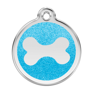 Aqua Sparkling Bone Dog ID Tag Large