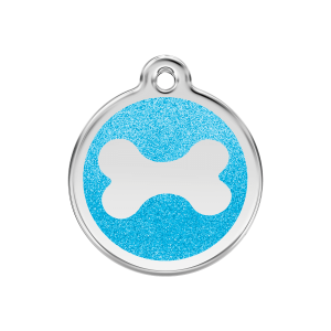 Aqua Sparkling Bone Dog ID Tag Medium