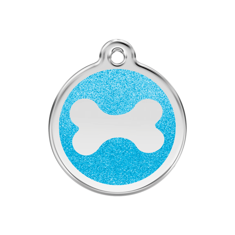 Vue avant - Médaille personnalisable Red Dingo Émail pailleté aqua - Os scintillant - Size M