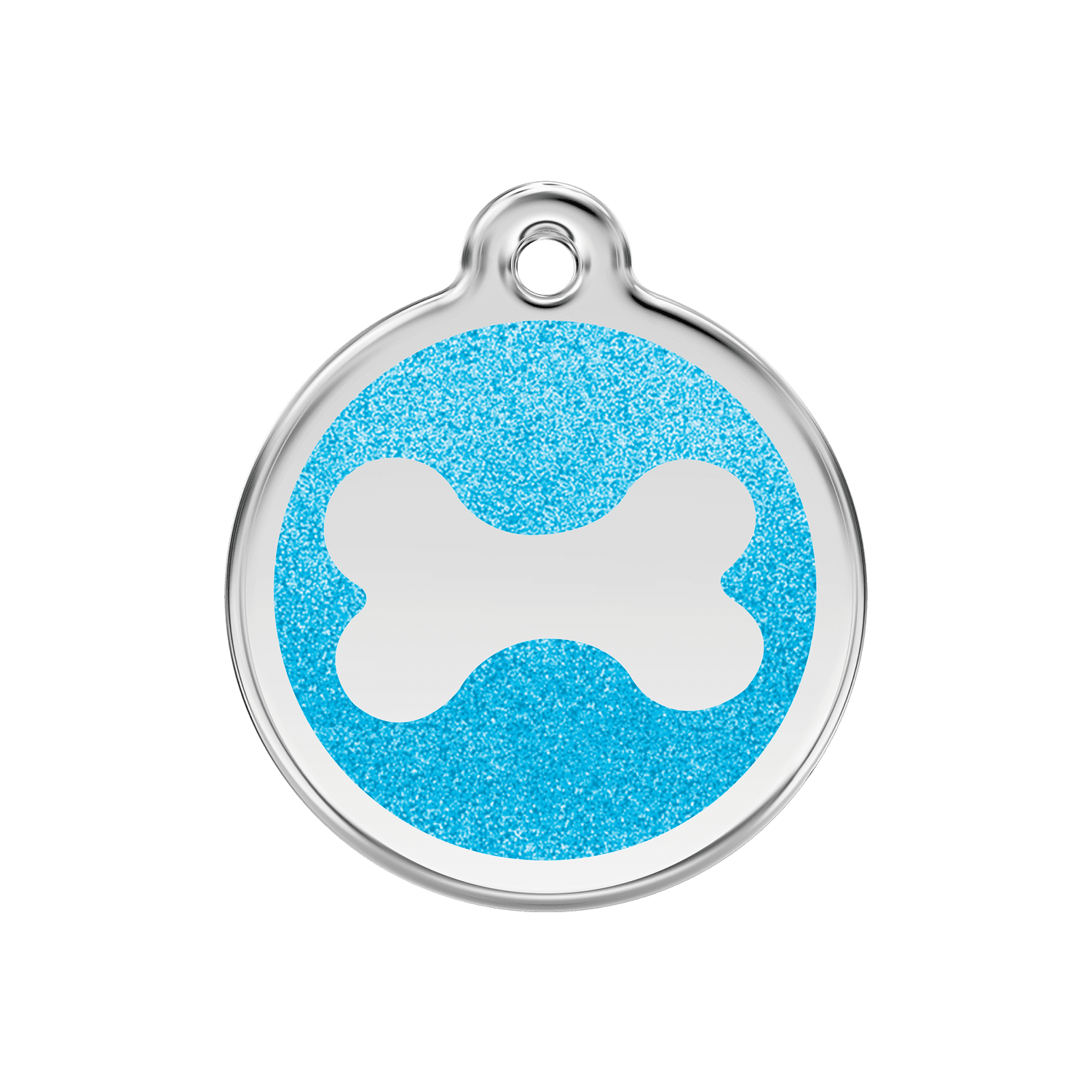 Vue avant - Médaille personnalisable Red Dingo Émail pailleté aqua - Os scintillant - Size M