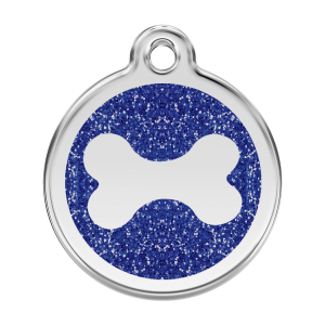 Dark Blue Sparkling Bone Dog ID Tag Large