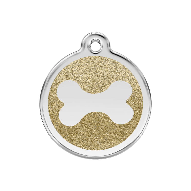 Vue avant - Médaille personnalisée Red Dingo Émail pailleté Or 30mm pour chien - Réf : 0X-BN-GO-ME