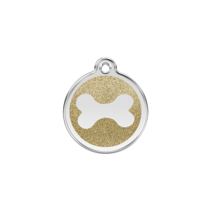 Gold Sparkling Bone Cat ID Tag Small