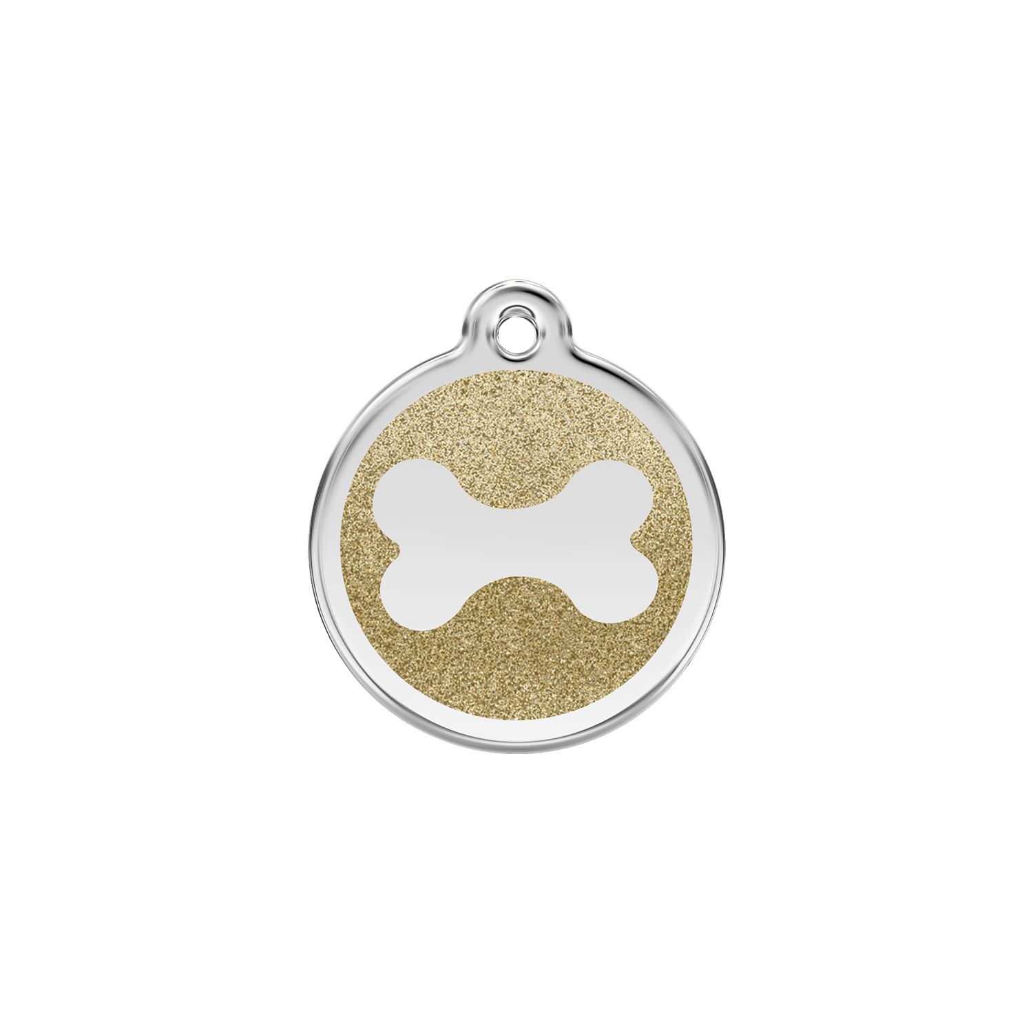 Vue avant - Médaille personnalisée pour chien/chat Red Dingo Émail pailleté Or - Os scintillant - Size S