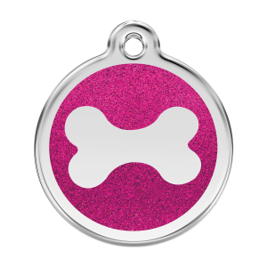 Bright Pink Sparkling Bone Dog ID Tag Large