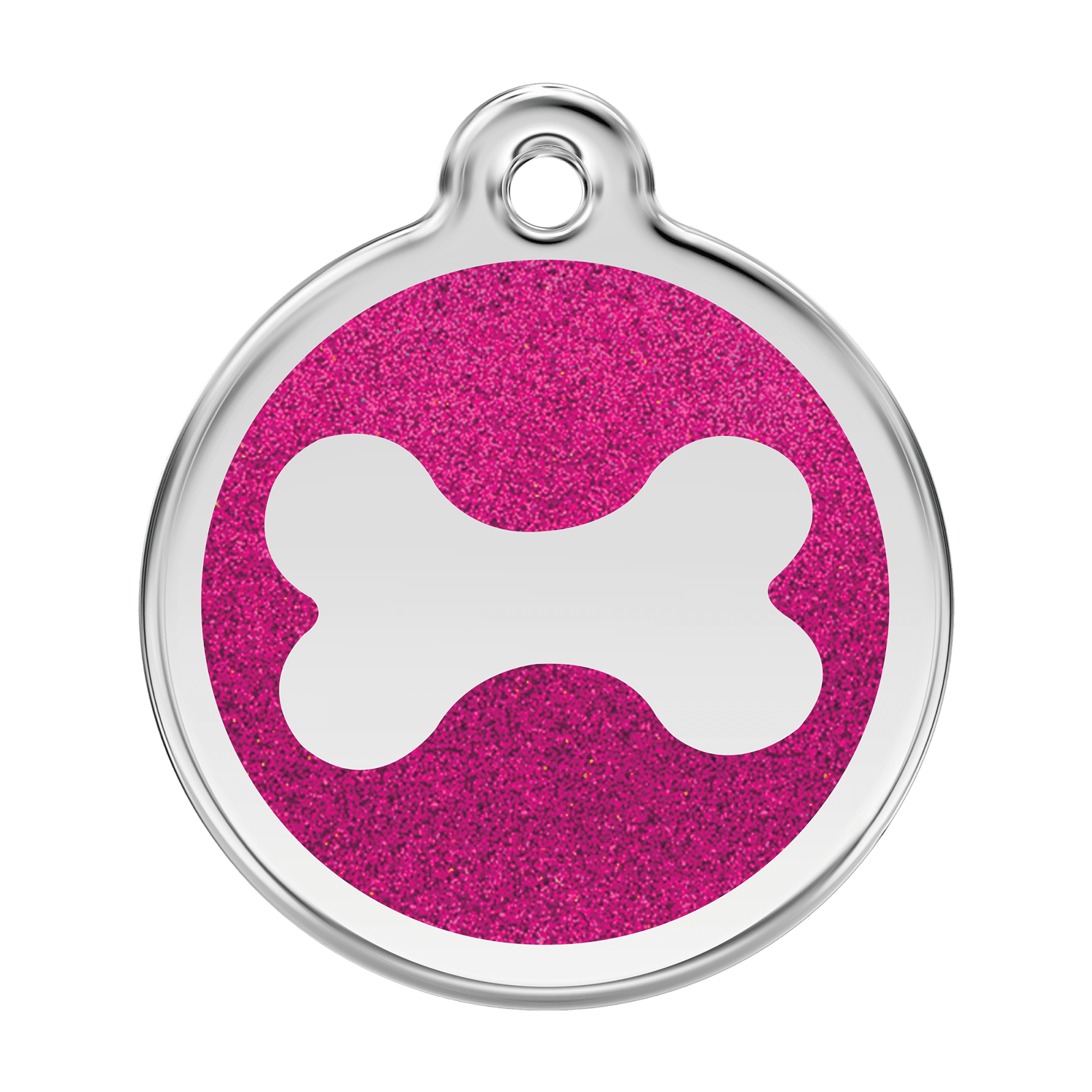 Vue avant - Médaille personnalisée pour chien Red Dingo - Émail pailleté rose vif - Os scintillant - Size L