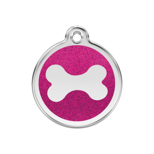 Bright Pink Sparkling Bone Dog ID Tag Medium