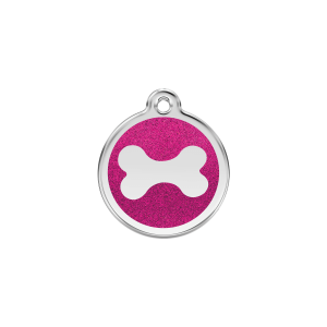 Bright Pink Sparkling Bone Cat & Small Dog ID Tag Small