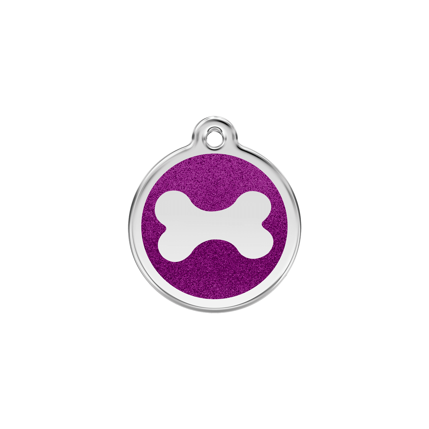 Vue avant - Médaille personnalisée pour chien/chat Red Dingo Émail pailleté violet - Os scintillant - Size S