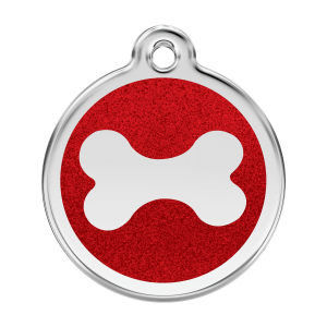 Red Sparkling Bone Dog ID Tag Large