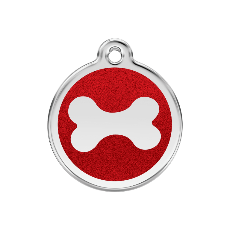 Vue avant - Médaille personnalisée pour chien Red Dingo Émail Pailleté Os Rouge - Size M