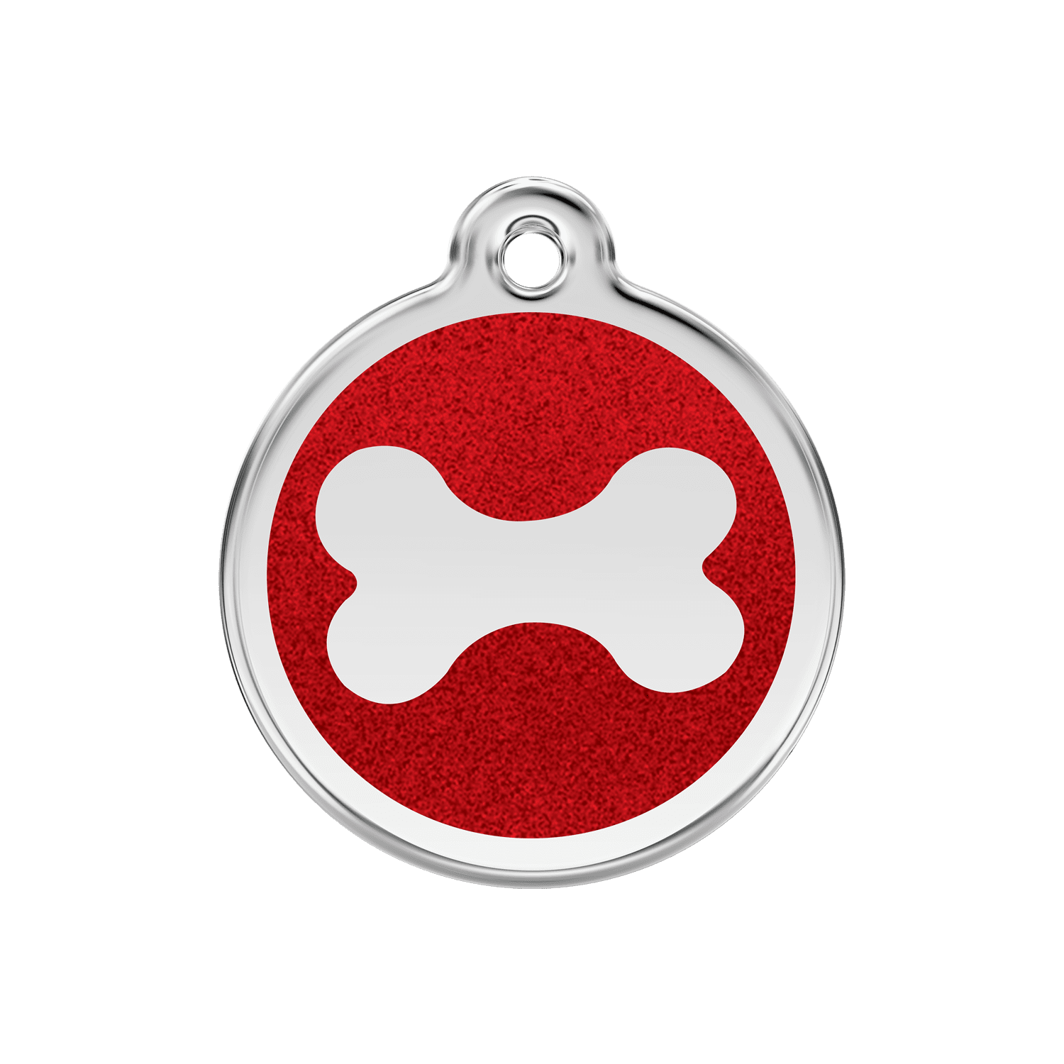 Vue avant - Médaille personnalisée pour chien Red Dingo Émail Pailleté Os Rouge - Size M