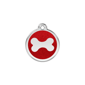 Red Sparkling Bone Cat & Small Dog ID Tag Small