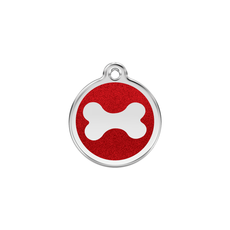 Vue avant - Médaille personnalisable Red Dingo Émail pailleté Os scintillant - Rouge - Size S