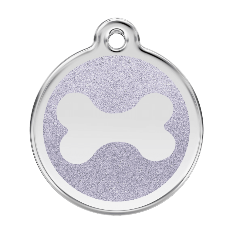 Vue avant - Médaille personnalisable Red Dingo Émail pailleté Os scintillant - Argent - Size L