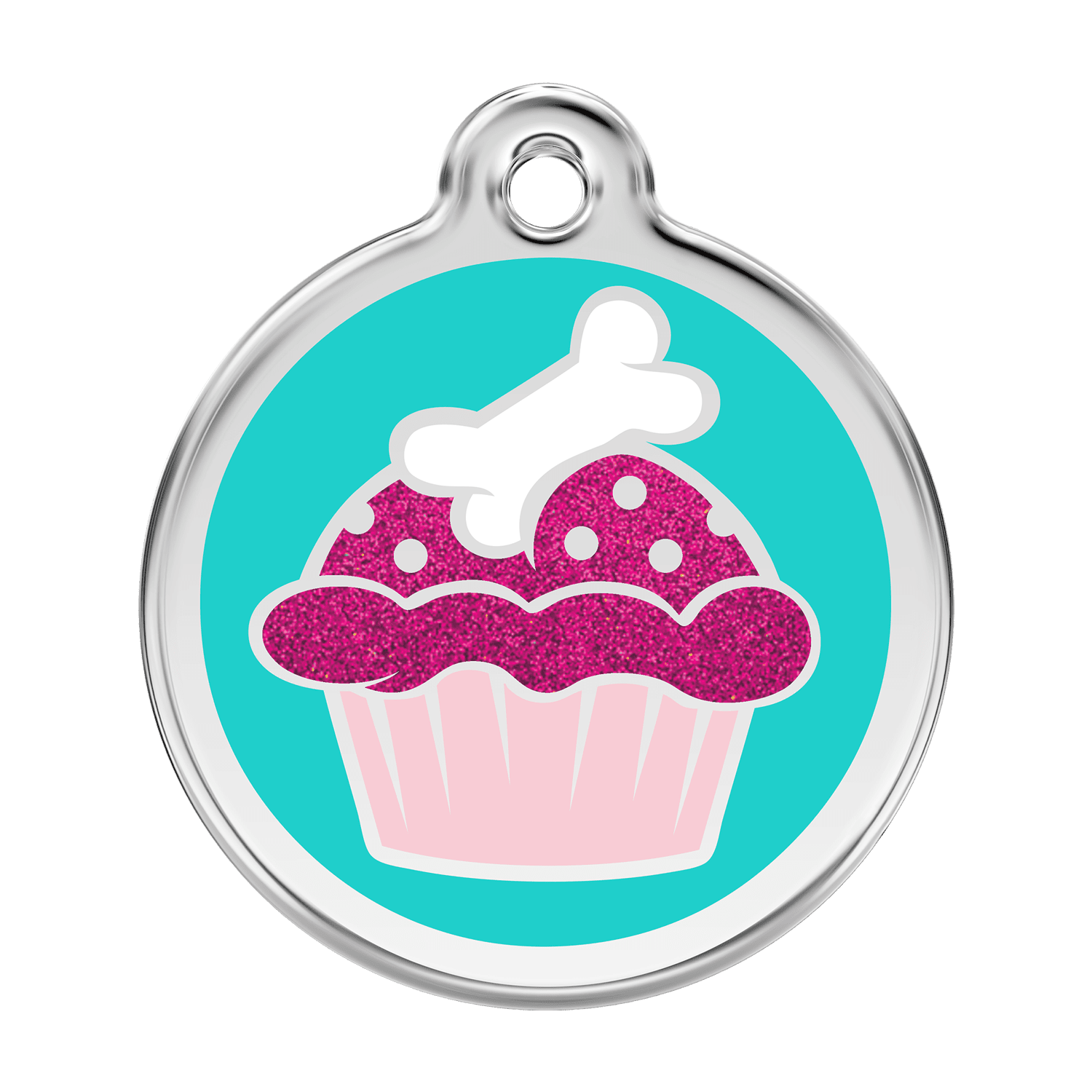 Vue avant - Médaille personnalisée pour chien Red Dingo Émail pailleté Cupcake Aqua - Size L