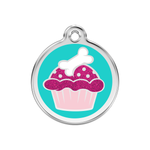 Aqua Cupcake Glitter Dog ID Tag Medium