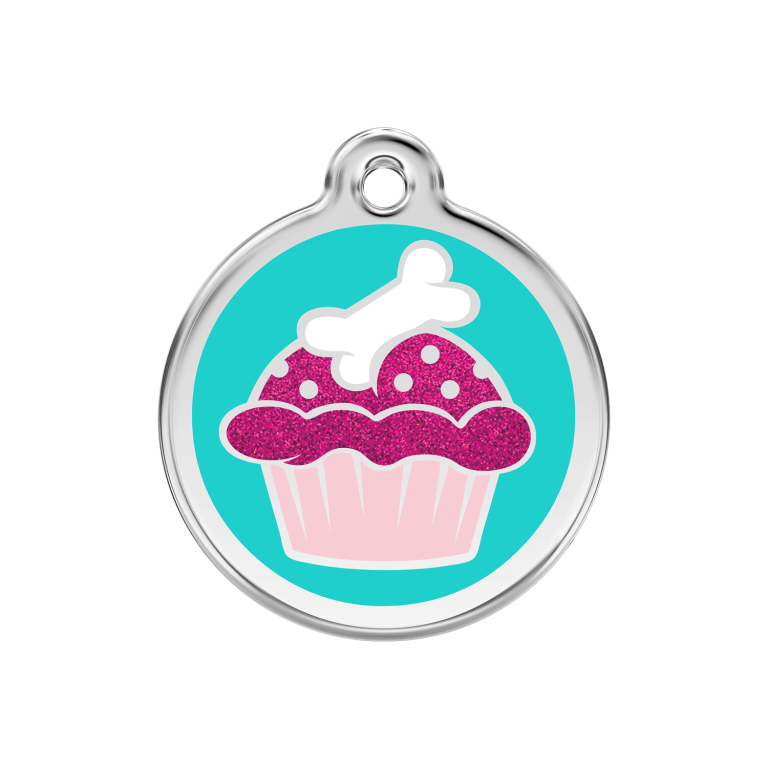 Vue avant - Médaille personnalisable Red Dingo Émail pailleté Cupcake Aqua - Size M
