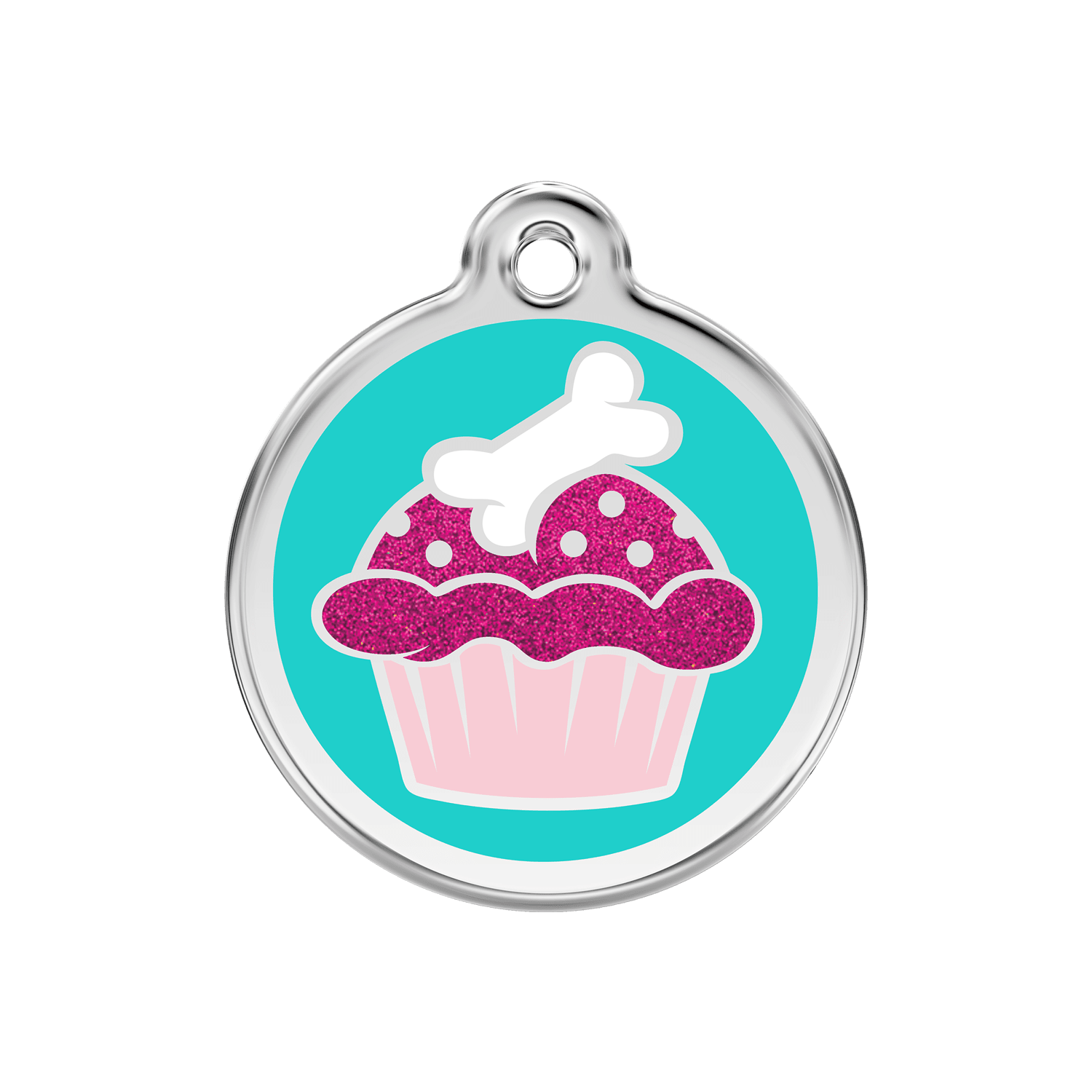 Vue avant - Médaille personnalisable Red Dingo Émail pailleté Cupcake Aqua - Size M