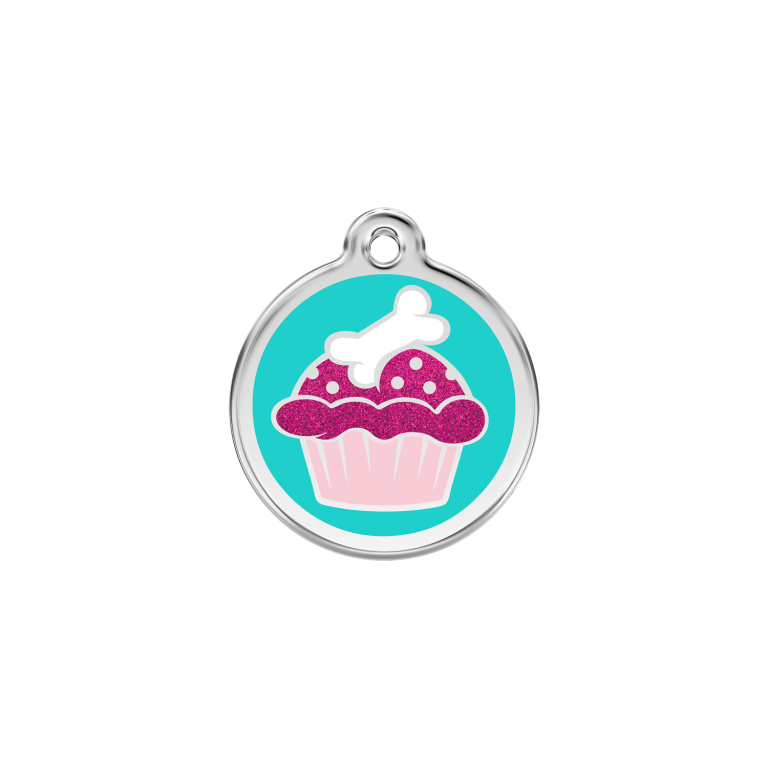 Vue avant - Médaille personnalisée pour chat ou petit chien - Red Dingo Émail pailleté Aqua - Size S