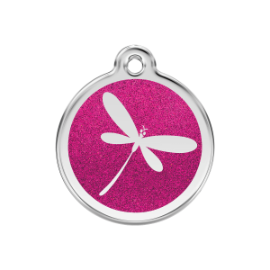 Bright Pink Sparkling Dragonfly Dog ID Tag Medium
