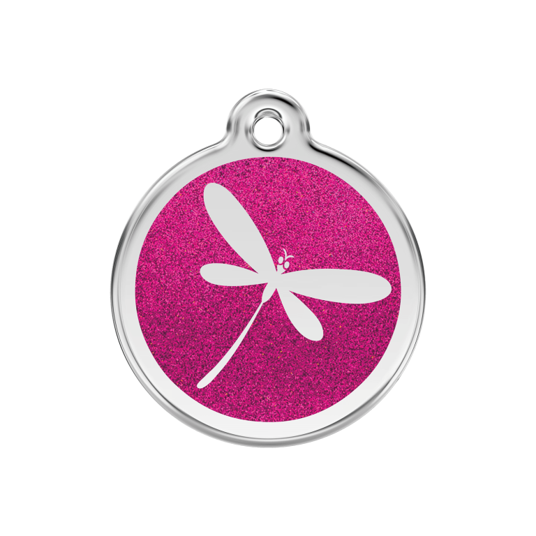 Vue avant - Médaille personnalisée Red Dingo Émail pailleté rose vif 30mm pour chien ou chat