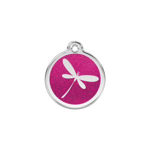 Bright Pink Sparkling Dragonfly Cat ID Tag Small