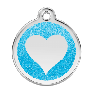 Aqua Sparkling Heart Dog ID Tag Large