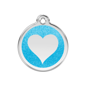 Aqua Sparkling Heart Dog ID Tag Medium