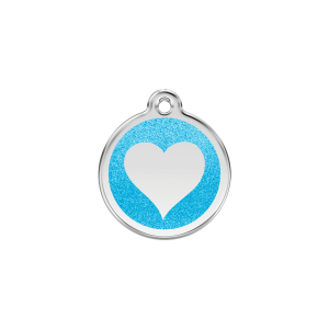 Aqua Sparkling Heart Cat ID Tag Small