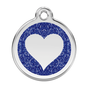 Dark Blue Sparkling Heart Dog ID Tag Large