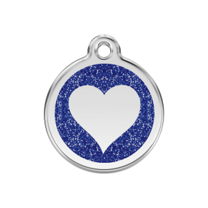 Dark Blue Sparkling Heart Dog ID Tag Medium