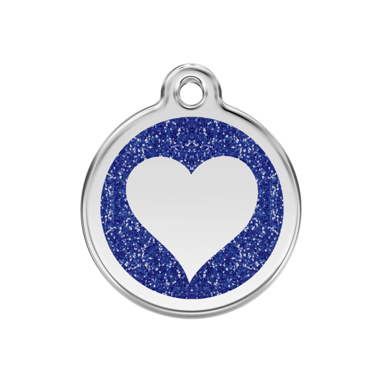 Vue avant - Médaille personnalisée pour chien/chat Red Dingo Émail pailleté coeur bleu foncé - Size M