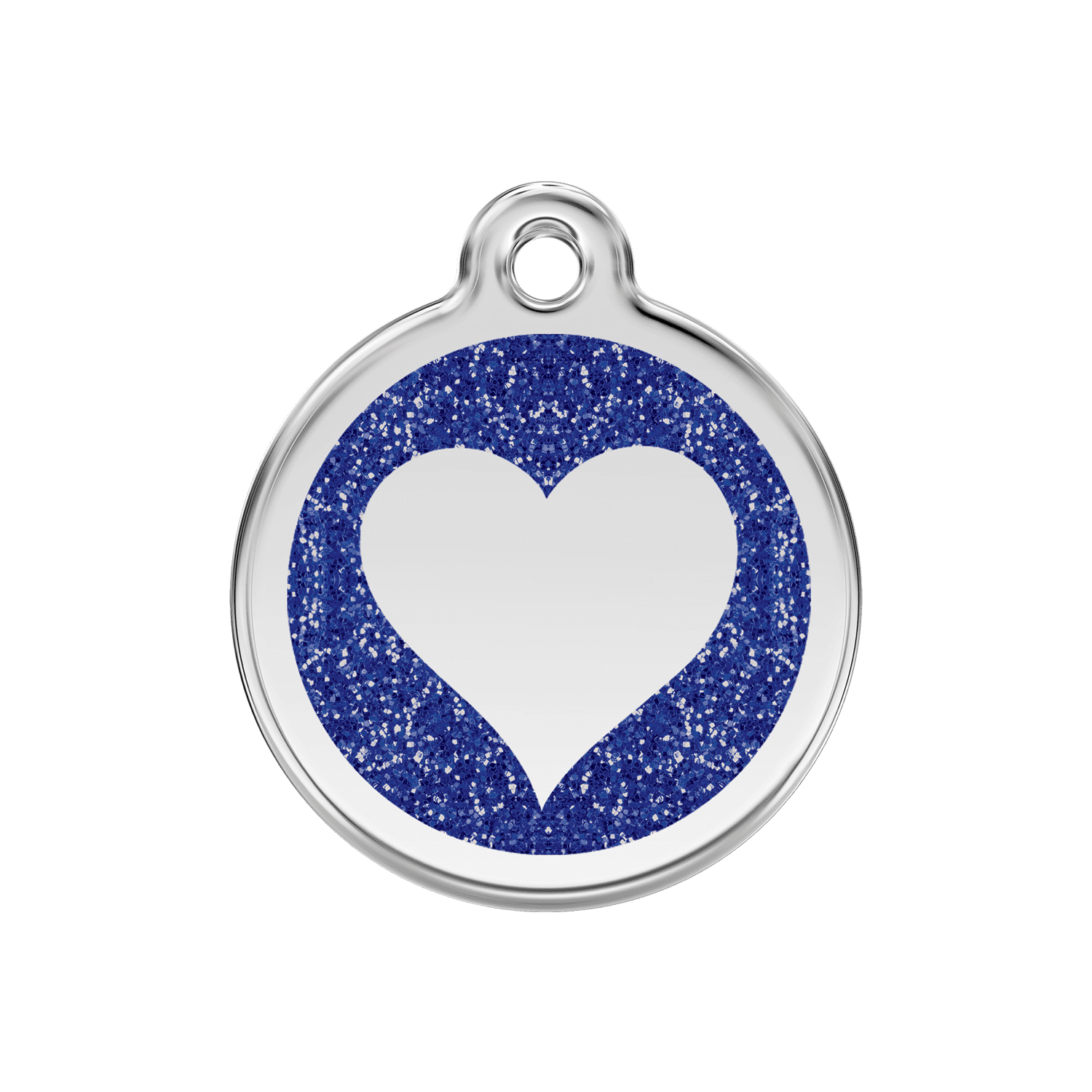 Vue avant - Médaille personnalisée pour chien/chat Red Dingo Émail pailleté coeur bleu foncé - Size M