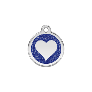Dark Blue Sparkling Heart Cat ID Tag Small