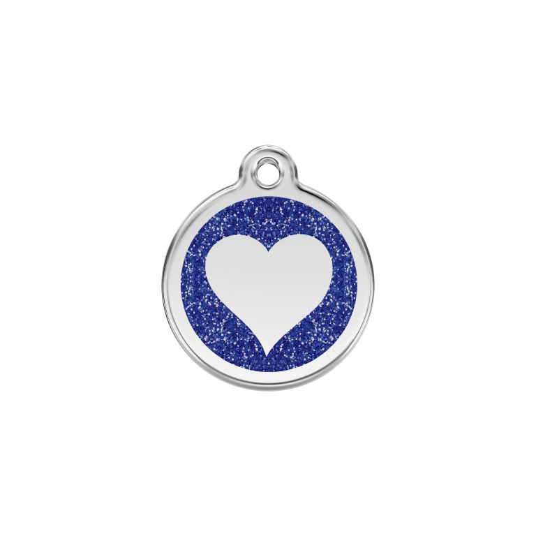 Vue avant - Médaille personnalisée pour chien/chat Red Dingo Émail pailleté cœur scintillant - Bleu foncé - Size S
