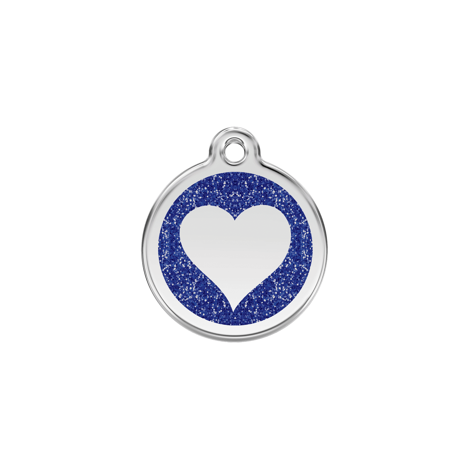 Vue avant - Médaille personnalisée pour chien/chat Red Dingo Émail pailleté cœur scintillant - Bleu foncé - Size S