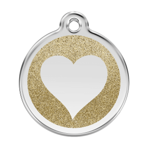Gold Sparkling Heart Dog ID Tag Large