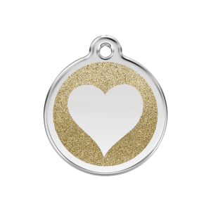 Gold Sparkling Heart Dog ID Tag Medium