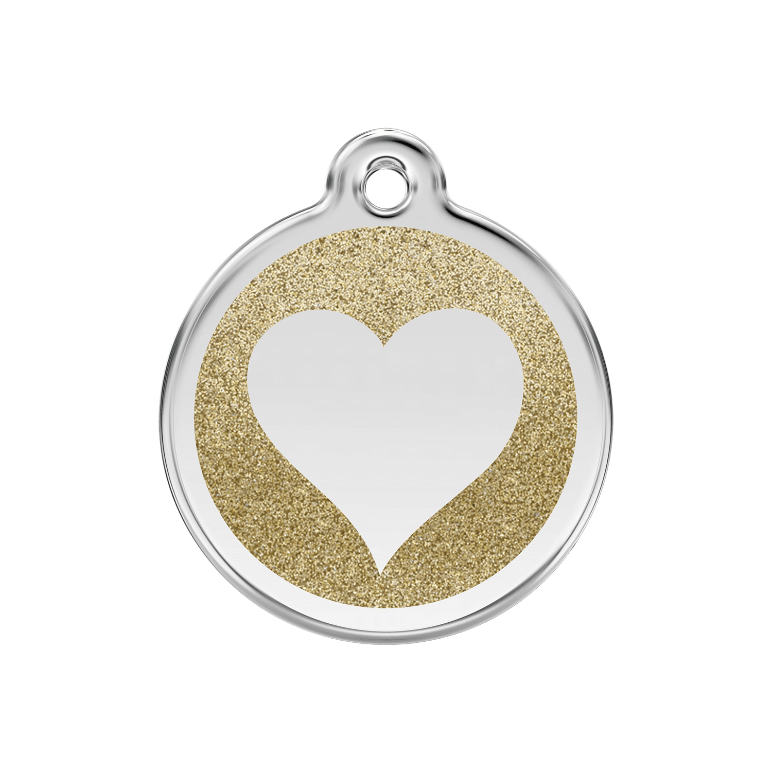 Vue avant - Médaille personnalisée pour chien/chat Red Dingo Émail pailleté Or 30mm - Coeur scintillant - Size M