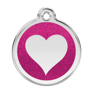 Bright Pink Sparkling Heart Dog ID Tag Large
