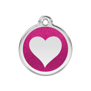 Bright Pink Sparkling Heart Dog ID Tag Medium