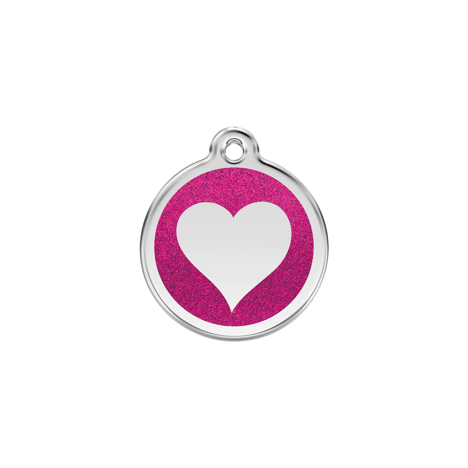 Vue avant - Médaille personnalisée pour chien/chat Red Dingo Émail pailleté rose vif - Size S - Coeur scintillant